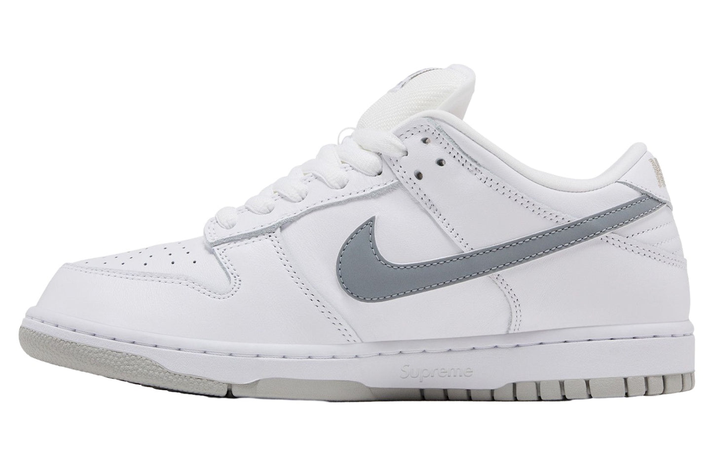 Supreme x Nike SB Dunk Low White / Metallic Silver-White