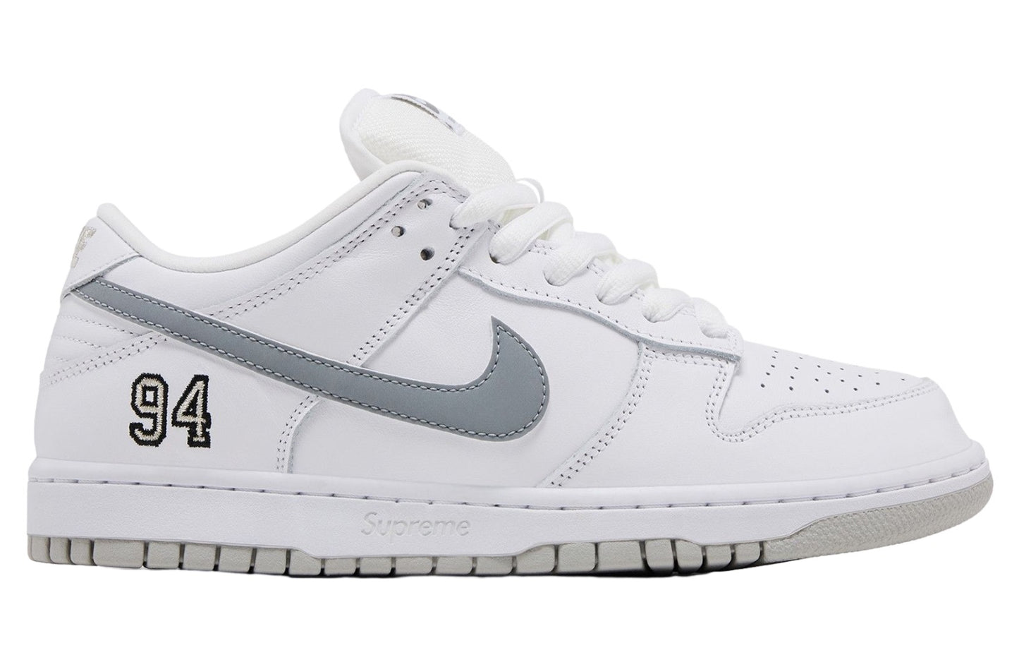 Supreme x Nike SB Dunk Low White / Metallic Silver-White
